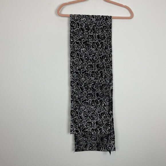 Scarf Black Silver Velvet Burnout Rectangle semi Sheer Elegant - Picture 1 of 4